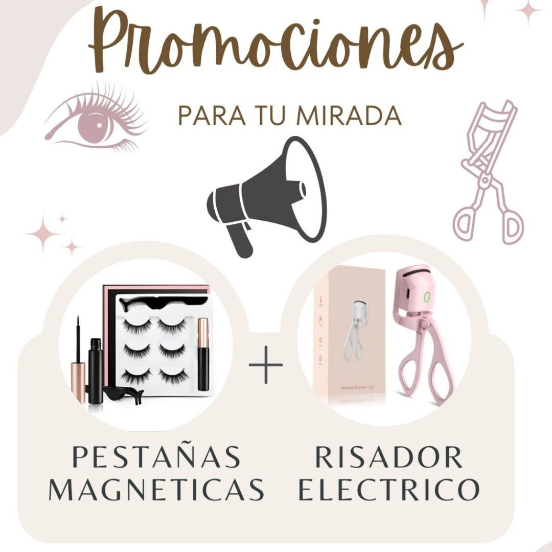 PESTAÑAS MAGNETICAS🧲 KIT DE 3 PARES + RISADOR ELÉCTRICO