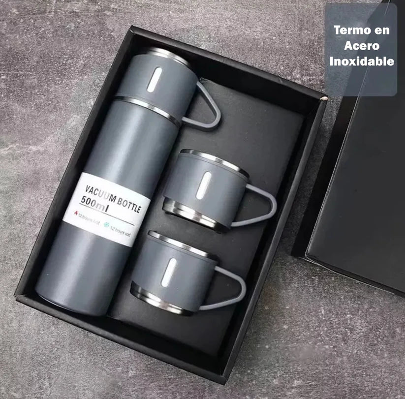 🍶 TERMO ACERO INOXIDABLE + 3 TAZAS GRATIS 😍